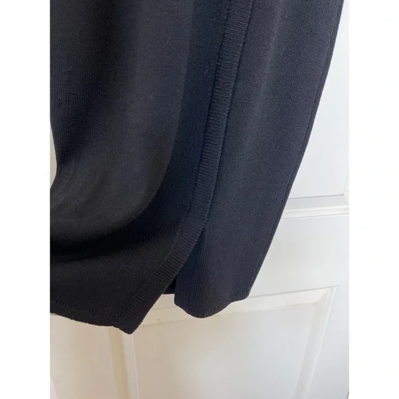 Vintage ST. JOHN BLACK SANTANA KNIT FAUX WRAP DRESS W/SHOULDER PADS - SIZE 6